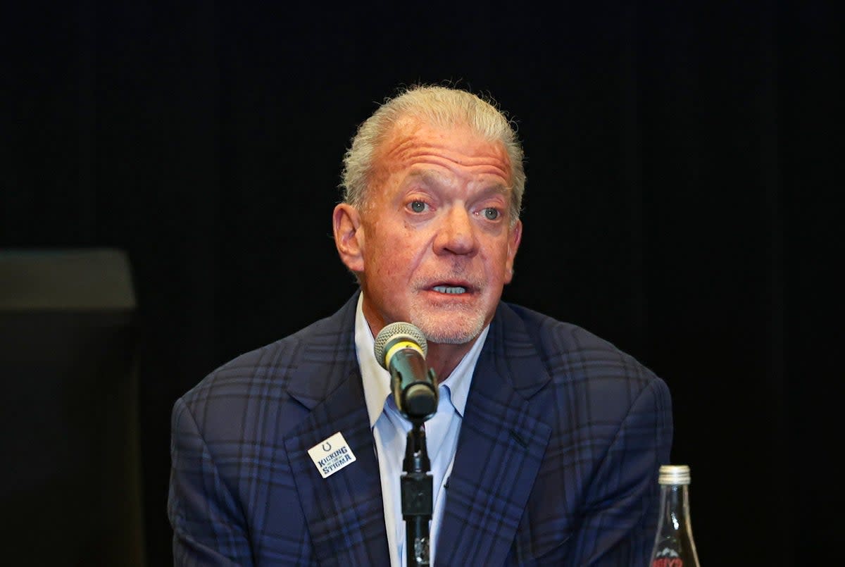 Jim Irsay, who told an interviewer he was arrested for driving while intoxicated because he’s a ‘rich, white billionaire’ (Alie Skowronski/Miami Herald via AP)