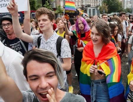 Participants take part at the Equality March, organized by the LGBT community in Kiev