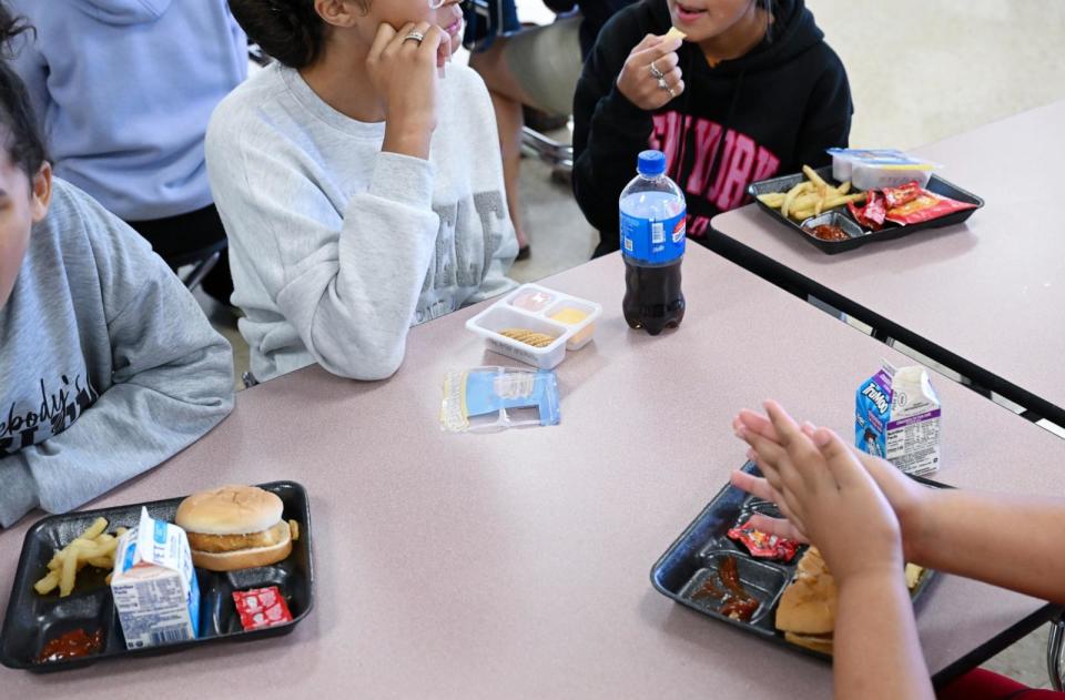 PHOTO: Students eat lunch at Pembroke Middle School Friday Sept. 07, 2023 in Pembroke, NC. The school has been serving Lunchables as a lunch choice for students this school year. ( (Photo by Matt McClain/The Washington Post via Getty Images)