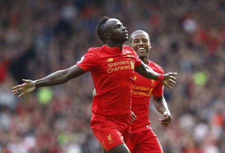 Britain Football Soccer - Liverpool v Hull City - Premier League - Anfield - 24/9/16 Liverpool's Sadio Mane celebrates scoring their third goal Reuters / Eddie Keogh Livepic