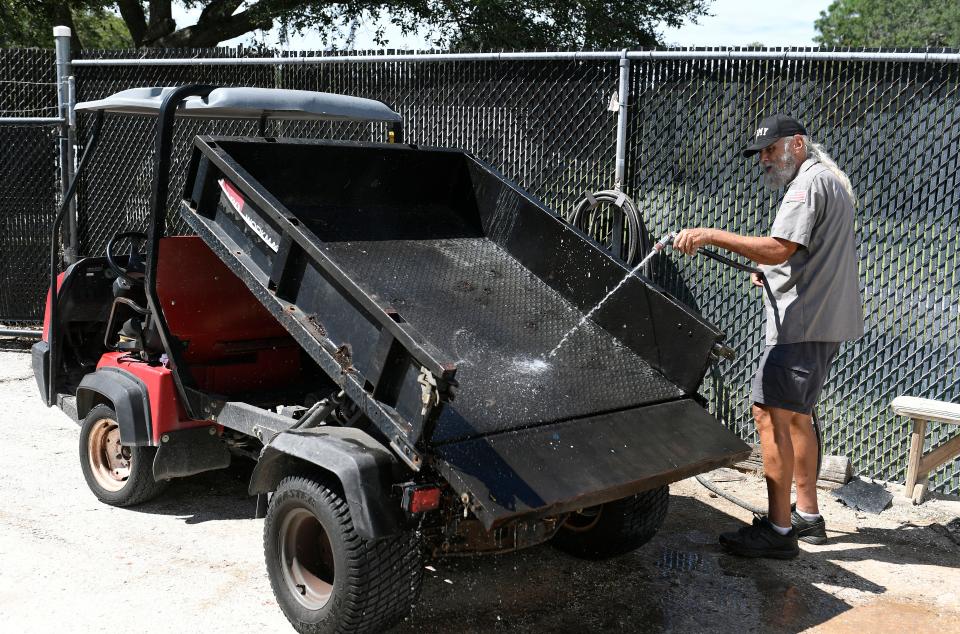 Rick English, 73, had to come out of retirement. He landed a job with the Parks Department in Manatee County at G.T. Bray Park in Bradenton. He needs to make the extra money so he can afford a apartment. THOMAS BENDER/HERALD-TRIBUNE 