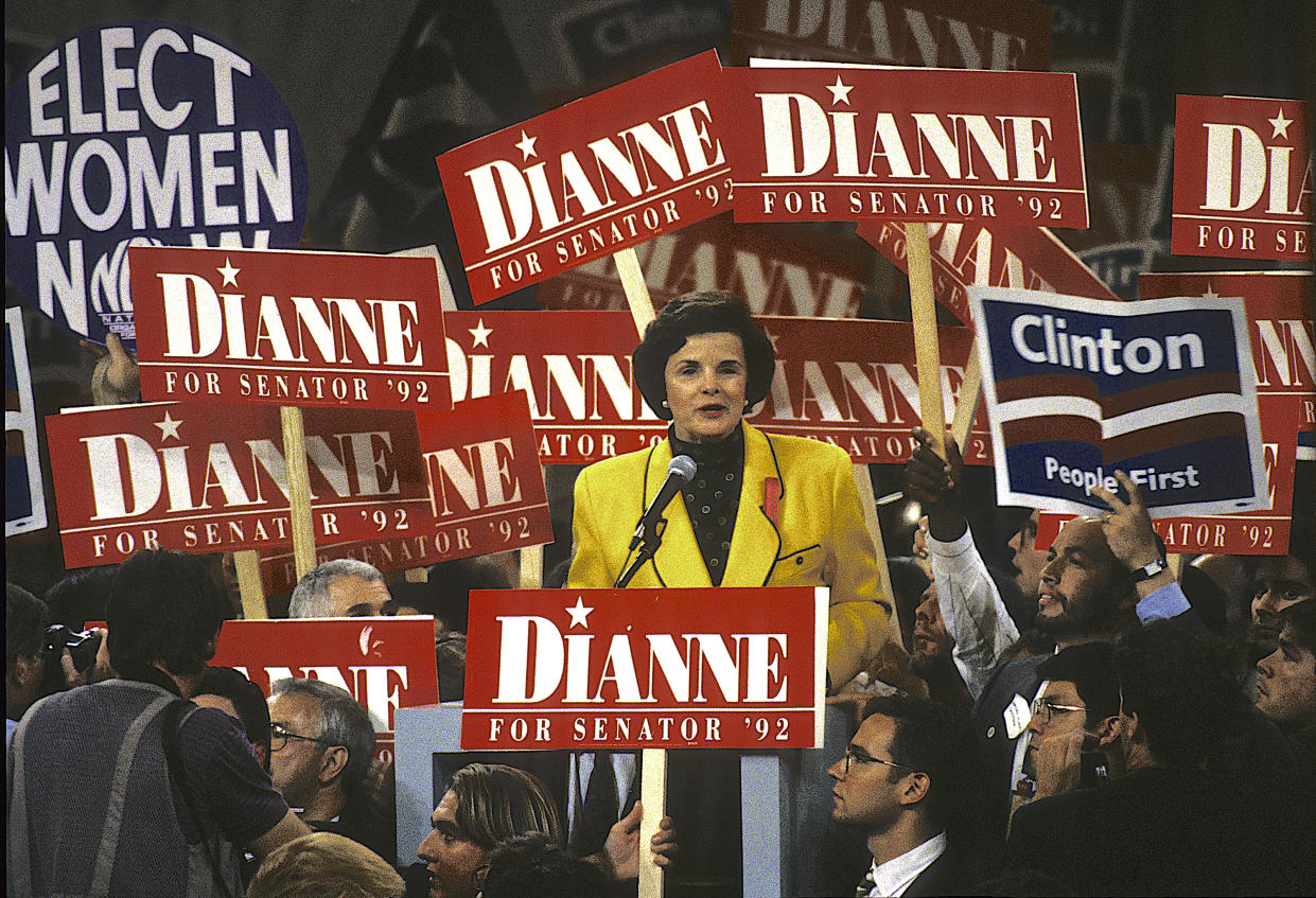 Feinstein, then the mayor of San Francisco, addresses the Democratic National Convention in 1992. (Mark Reinstein/Corbis via Getty Images)