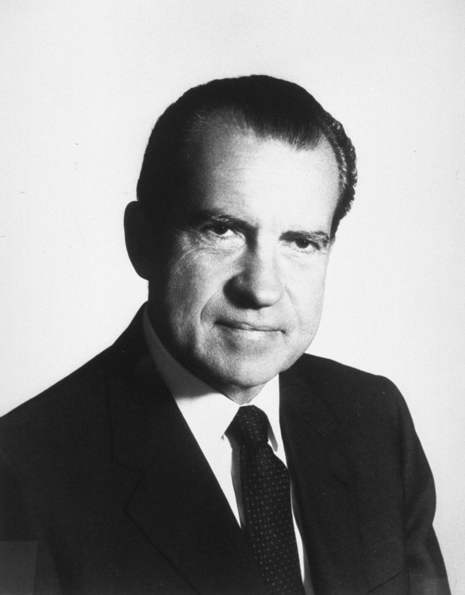 377869 37:  (UNDATED FILE PHOTO)  Portrait of 37th United States President Richard M. Nixon. June 17, 2002 is the 30th anniversary of the arrest of five burglars inside the Watergate complex in Washington, DC that eventually lead to Nixon being forced from office. Nixon died in 1994.  (Photo by National Archives/Getty Images)