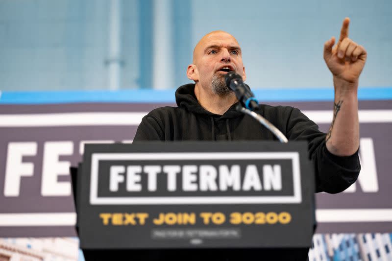 FILE PHOTO: Pennsylvania U.S. Senate candidate John Fetterman rallies in Philadelphia