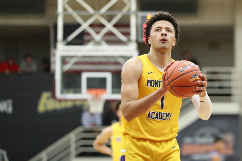 Montverde Academy's Cade Cunningham #1 shoots a free throw against IMG Academy during a high school basketball game at the Hoophall Classic, Sunday, January 19, 2020, in Springfield, MA. Montverde won the game.