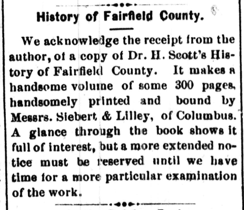 This notice appeared in the Gazette Oct 11, 1877 announcing Dr. Scott had presented a copy of his new book to the Gazette's editor.