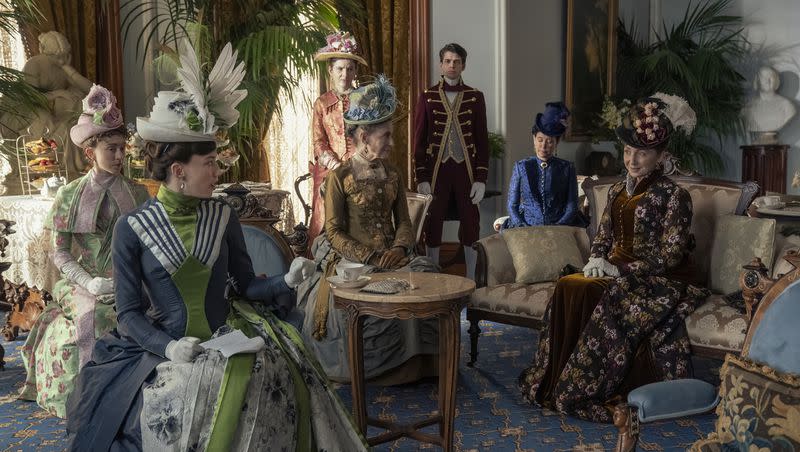 Taissa Farmiga, Carrie Coon and Donna Murphy in “The Gilded Age” Season 2 on HBO.