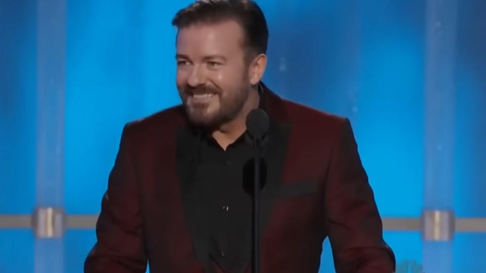 Ricky Gervais hosting the Golden Globes