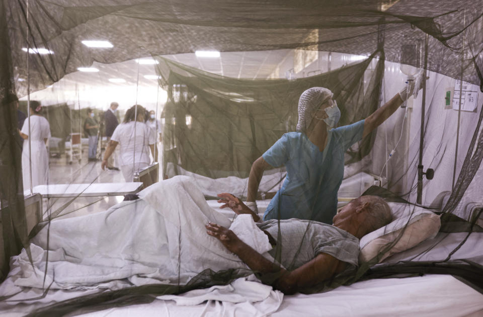 By April 2024, dengue fever cases in the Americas passed the total for the previous year. Above, a patient outside Lima, Peru, in April. (Photo: Juan Carlos Cisneros/AFP/Getty Images via Bloomberg)