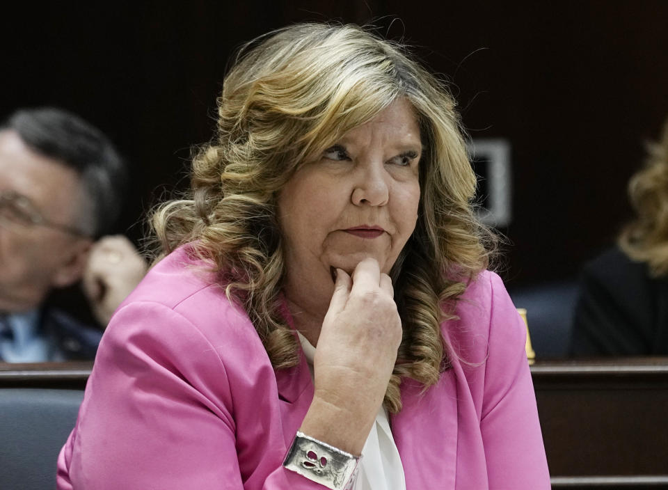 FILE - Rep. Gloria Johnson, D-Knoxville, listens during a House Criminal Justice Committee meeting, Feb. 20, 2024, in Nashville, Tenn. Johnson, now running as a Democrat for the U.S. Senate against Republican incumbent Marsha Blackburn, has joined the growing ranks of progressive candidates choosing to tell their own abortion stories. They are doing so more frequently in states that have banned abortion in the aftermath of the U.S. Supreme Court's 2022 decision to overturn Roe v. Wade. (AP Photo/George Walker IV, file)