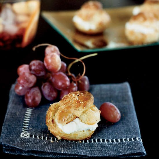 Hazelnut Profiteroles with Blue Cheese and Grapes