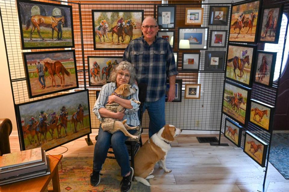 Sharon Matisoff and Martin Matisoff, shown with their dogs Weebles and Abby, are visual artists based in Frankfort, Kentucky. They will both be featured in the Kentucky Crafted Market March 9 and 10, 2024 at the Kentucky Horse Park’s Alltech Arena in Lexington, Kentucky.