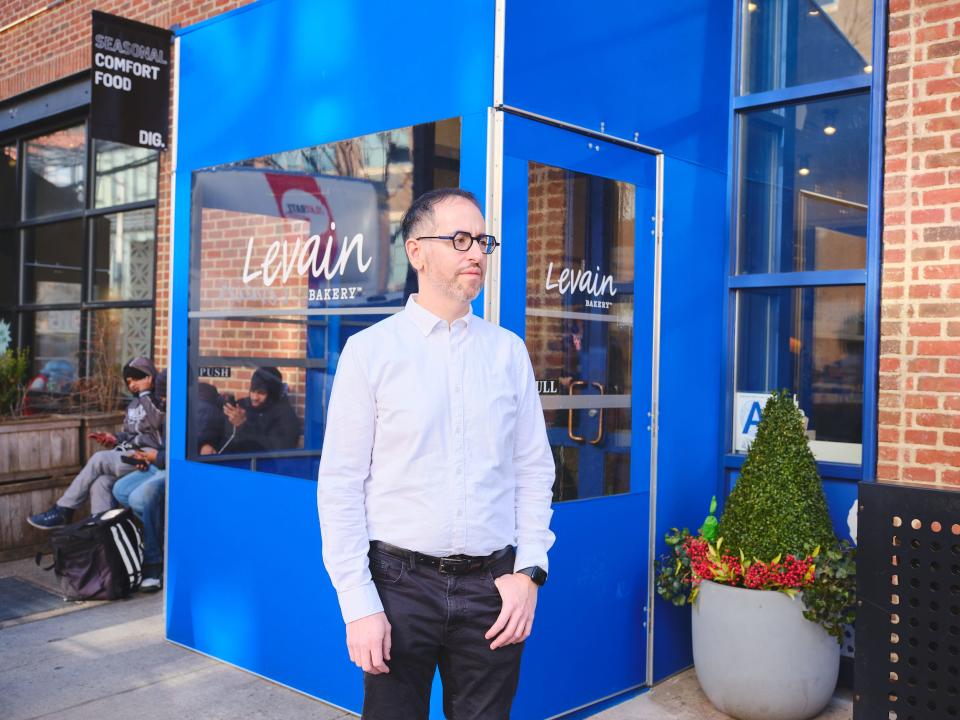 Albert Fox Cahn in front of Levain Bakery.