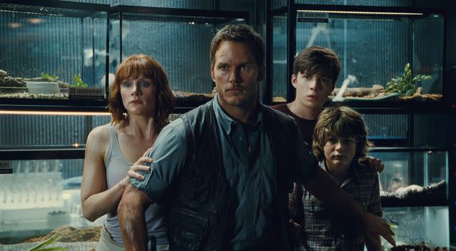 © Universal Studios/Amblin Entertainment Bryce Dallas Howard, Chris Pratt, Nick Robinson and Ty Simpkins in <em>Jurassic World</em> (2015)