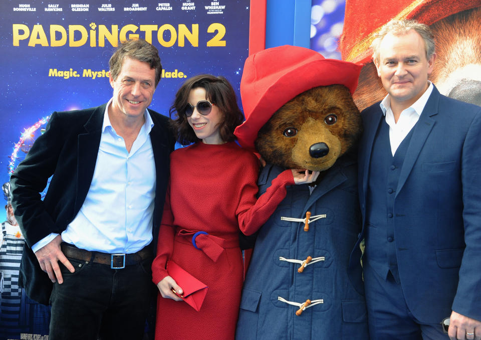 Hugh Grant, Sally Hawkins and Hugh Bonneville with Paddington at the US premiere of &quot;Paddington 2&quot; on January 6, 2018. (Photo by Albert L. Ortega/Getty Images)