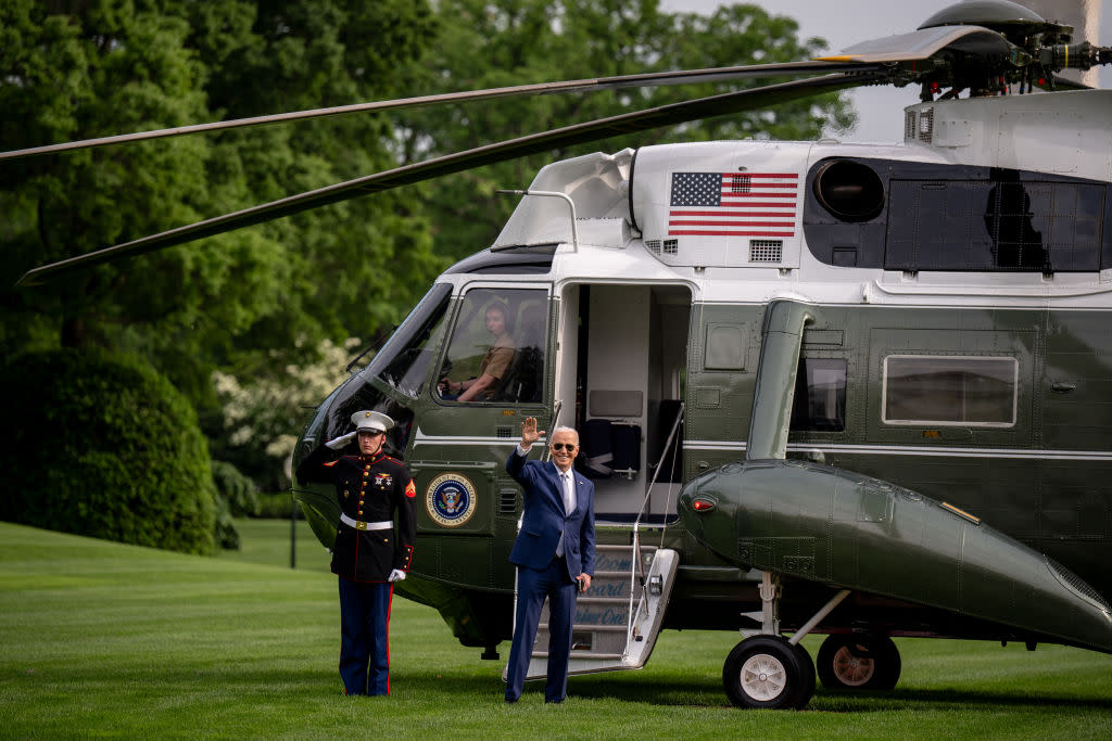  President Joe Biden boards Marine One on the South Lawn of the White House on May 9, 2024. 