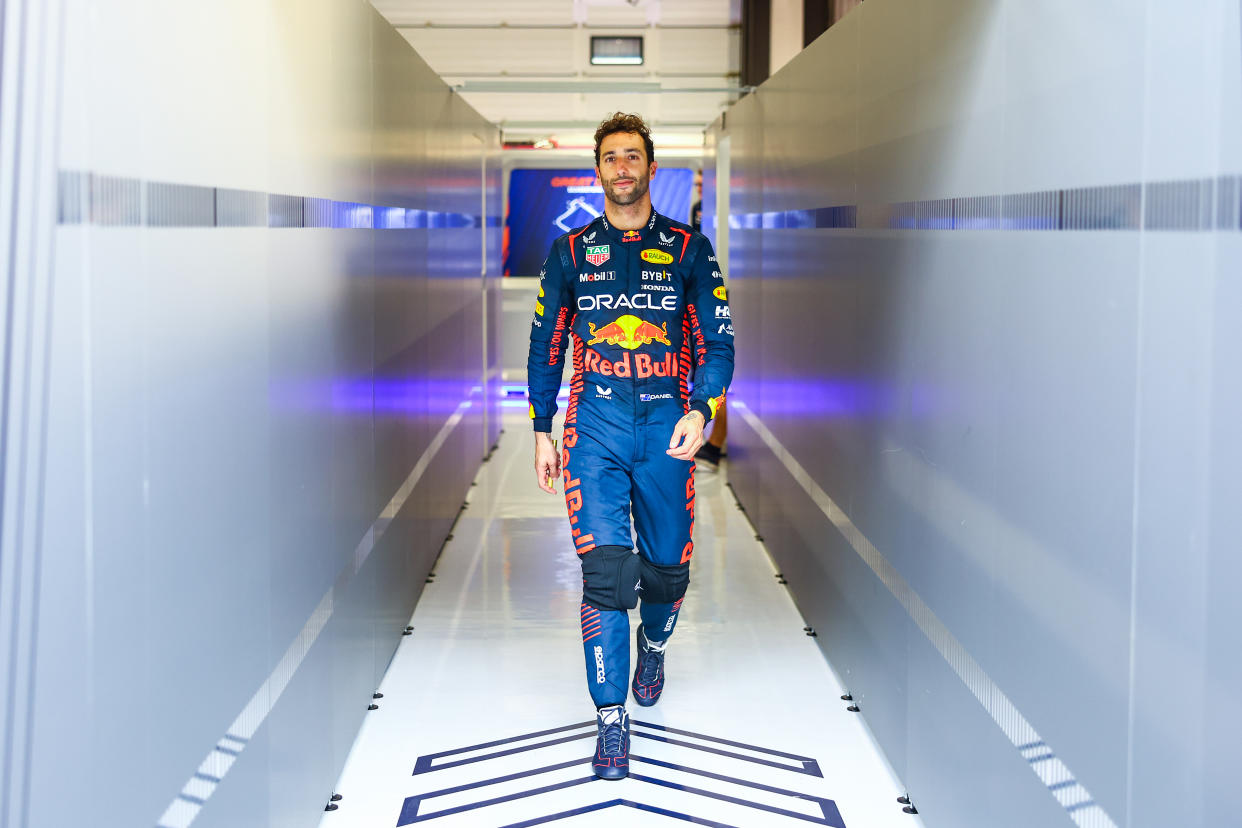  Daniel Ricciardo of Australia and Oracle Red Bull Racing walks in the garage during Formula 1 testing at Silverstone Circuit on July 11, 2023 in Northampton, England. 