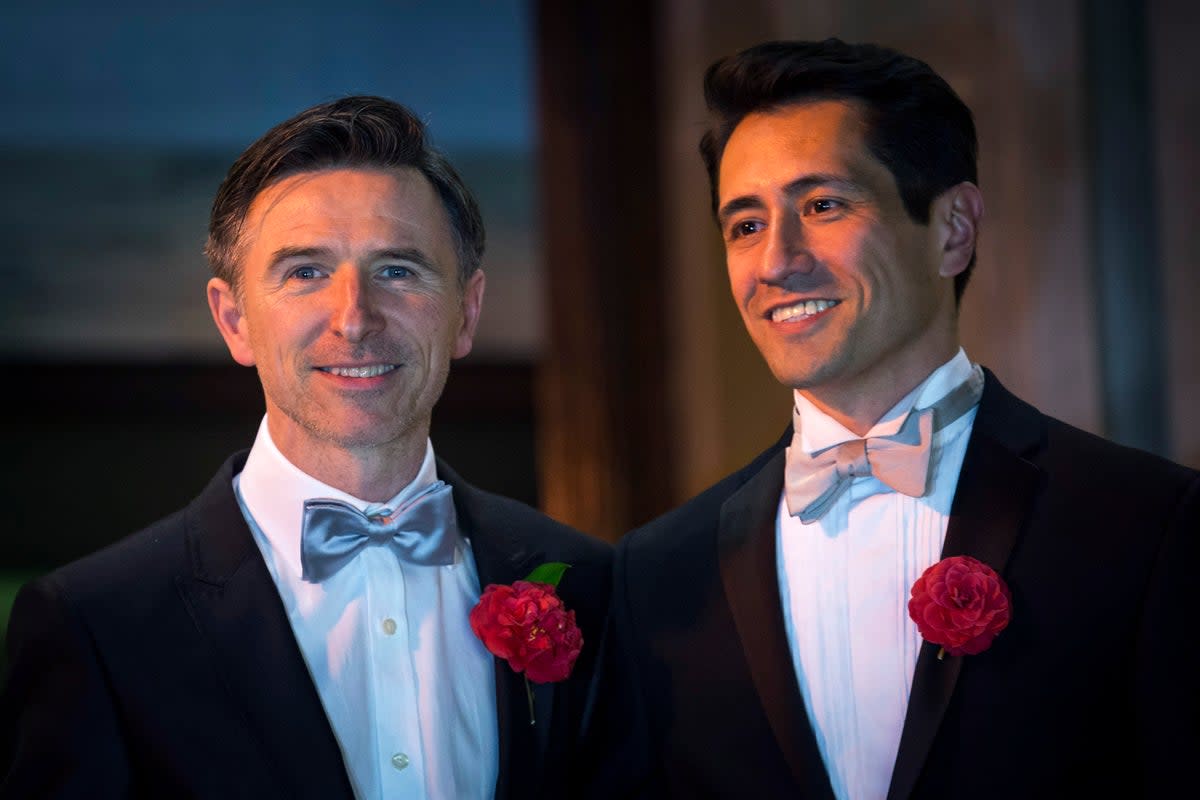 Peter McGraith and David Cabreza became first gay couple to marry in the UK in ceremony in Islington (Getty Images)