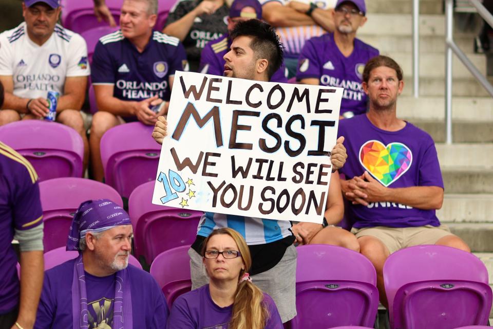 As rumors swirled of Lionel Messi moving to the United States, fans show support before a Major League Soccer match between Orlando City SC and the Colorado Rapids at Exploria Stadium in Orlando in June 2023.