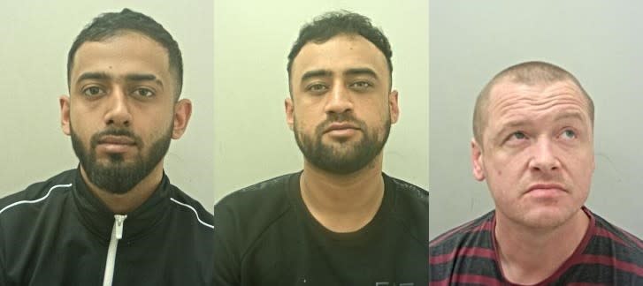 Faisal Fareed, Faizaan Fareed and Nicholas Shaw (L-R) kidnapped and assaulted an innocent man as he returned home from work in a case of mistaken identity. (Lancashire Police)