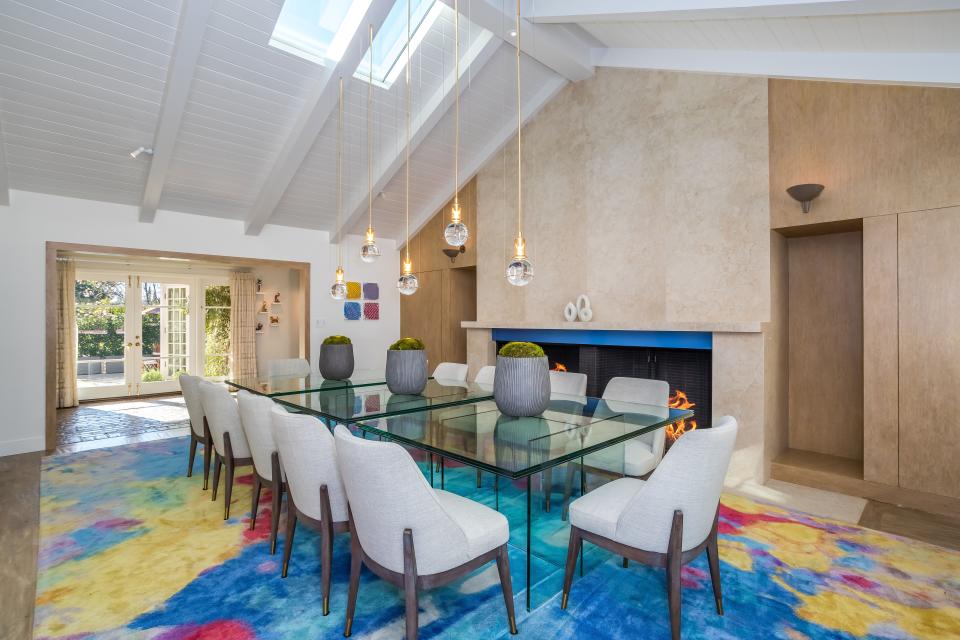 Dining area with a hanging light fixture