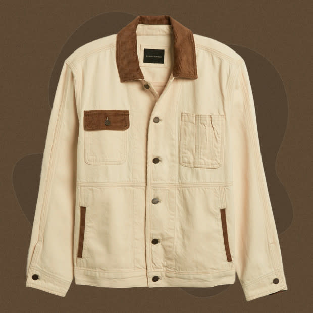 <p>Courtesy of Banana Republic</p><p>Banana Republic has been on a tear lately. They’ve been focusing less on meeting the style status quo and more on creating modern versions of classic workwear and military-inspired pieces, like this ecru denim jacket. The luxurious off-white shade helps it stand out from a sea of blue denim while the contrasting corduroy collar and pocket flap keep it from looking too much like a doctor’s jacket. The jacket will look great paired with earth tones; try brown or olive work chinos and suede boots. </p><p>[$150; <a href="https://go.skimresources.com?id=106246X1712071&xs=1&xcust=Mj-bestdenimjackets-jzavaleta-080423-update&url=https%3A%2F%2Fbananarepublic.gap.com%2Fbrowse%2Fproduct.do%3Fpid%3D440345002%26vid%3D1%26%23pdp-page-content" rel="noopener" target="_blank" data-ylk="slk:bananarepublic.gap.com;elm:context_link;itc:0;sec:content-canvas" class="link ">bananarepublic.gap.com</a>]</p>