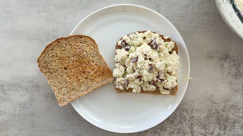 cranberry tofu salad on toast