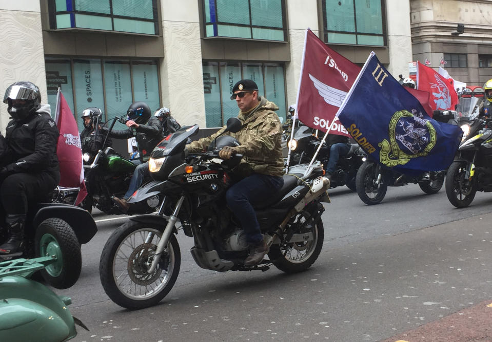 Motorcyclists take part in a Rolling Thunder ride protest in London to support Soldier F (Sophie Hogan/PA)