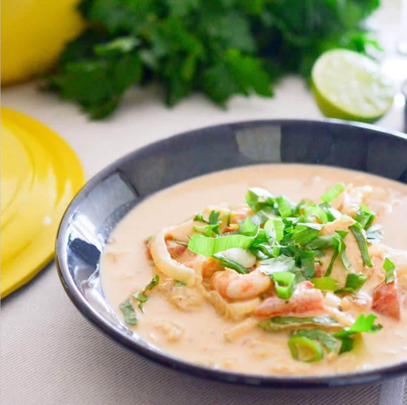 Moqueca, a fragrant fish stew made with seafood, coriander and annatto seeds