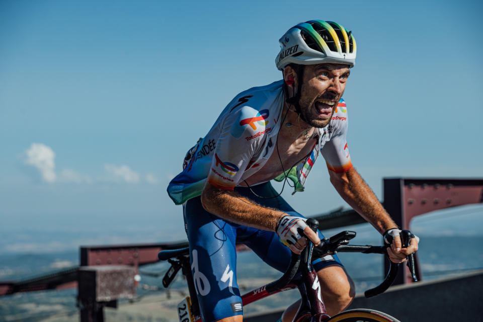 Riders ascending the final kilometres of the Puy de Dôme on stage 9 of the 2023 Tour de France