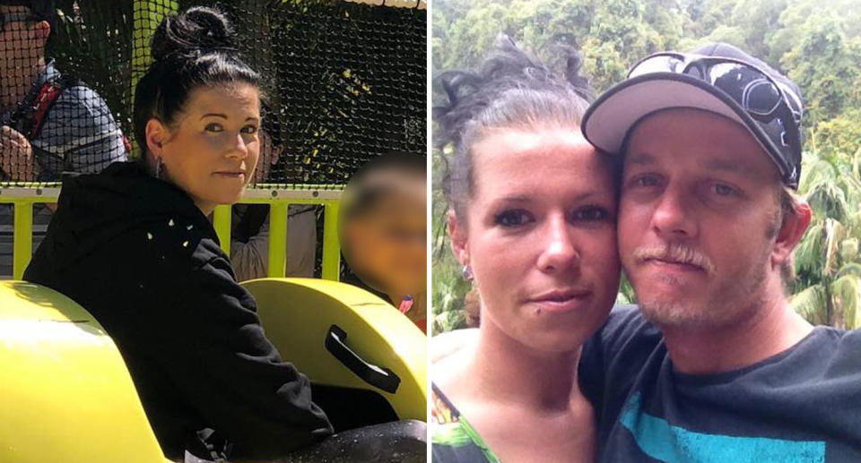 Jacinta Foulds on the left and on the right with her husband, Daniel. He is devastated and now faces looking after their children by himself.