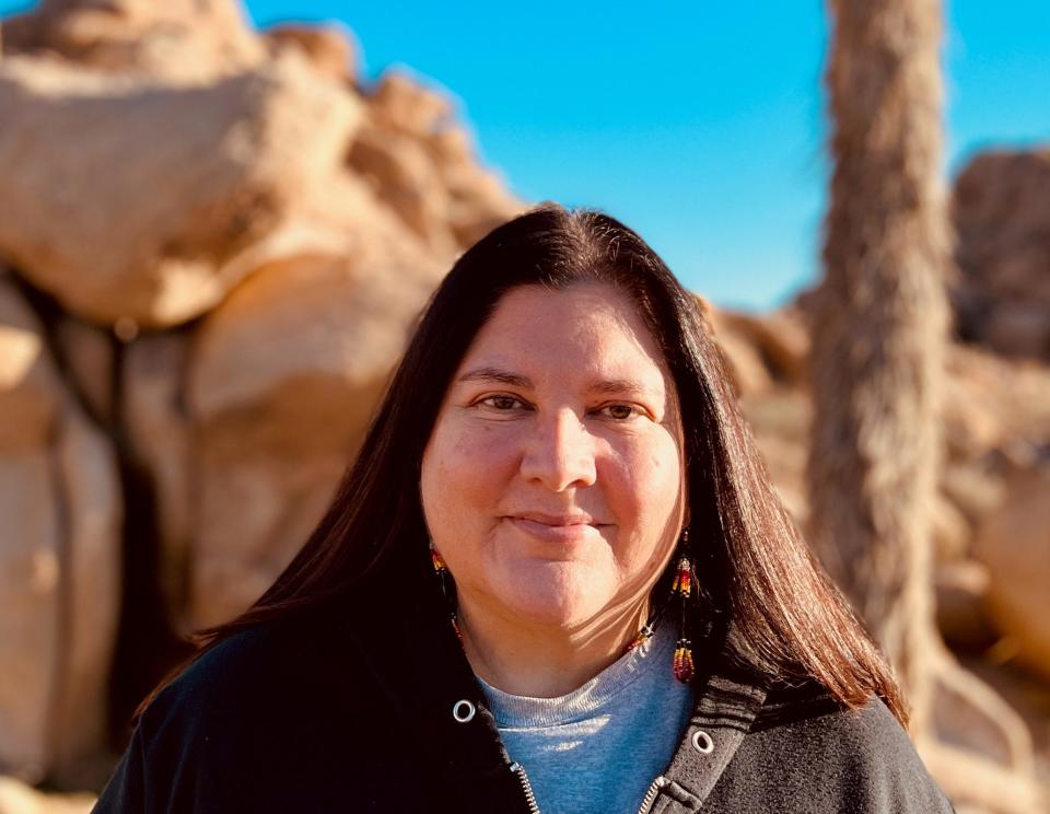 Iyekiyapiwin Darlene St. Clair poses for a photo in Joshua Tree National Park in Joshua Tree, Calif., in 2019.