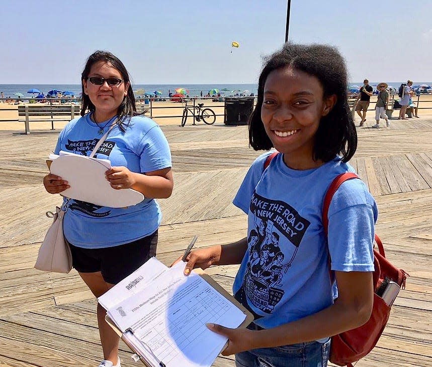 Teen worker Fiona Joseph (right) organizes with the group Make the Road New Jersey, which organizes for workers' rights.