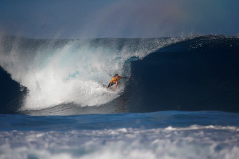 FILE PHOTO: Surfer John John Florence during a heat at the Billabong Pipe Masters at the Banzai Pipeline in Pupukea on the island of Oahu