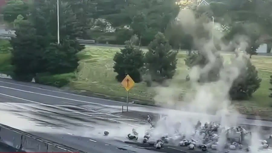 Interstate 5 was closed after a truck caught fire early on June 18 (KOIN)