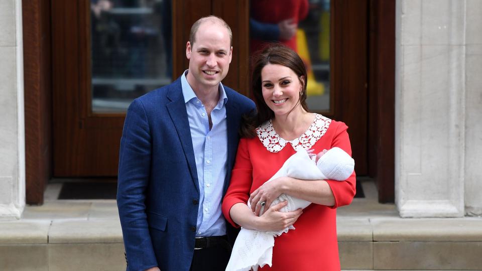 William and Kate on steps of the Lindo Wing with baby Prince Louis