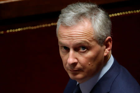 FILE PHOTO: French Finance Minister Bruno Le Maire attends the questions to the government session at the National Assembly in Paris, France, November 27, 2018. REUTERS/Gonzalo Fuentes/File Photo