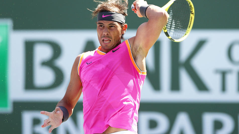 Rafael Nadal at the Indian Wells Tennis Garden on March 15, 2019. (Photo by Matthew Stockman/Getty Images)
