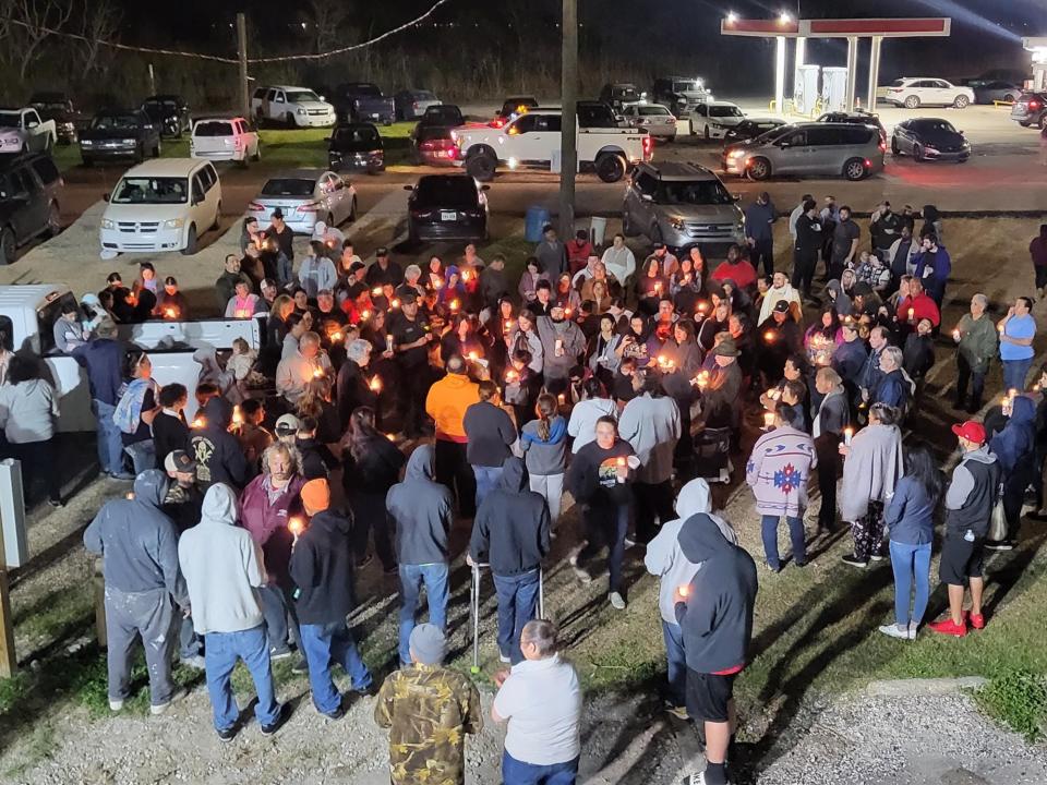 About 300 people gathered for the vigil Monday, Feb. 13, 2023, in Dulac.