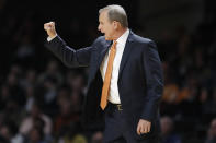Tennessee coach Rick Barnes directs players during the second half of the team's NCAA college basketball game against Vanderbilt on Saturday, Jan. 18, 2020, in Nashville, Tenn. (AP Photo/Mark Humphrey)