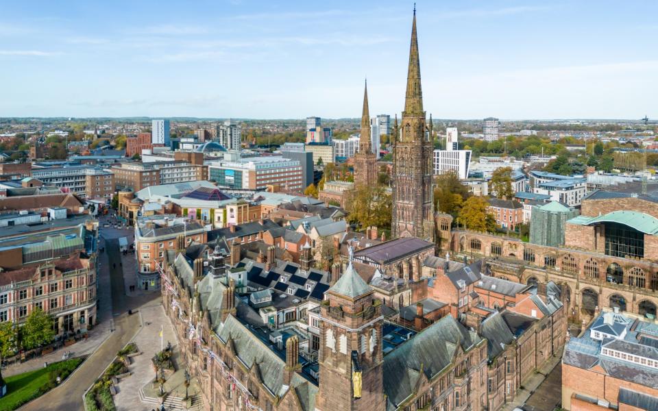 Aerial view over Coventry city