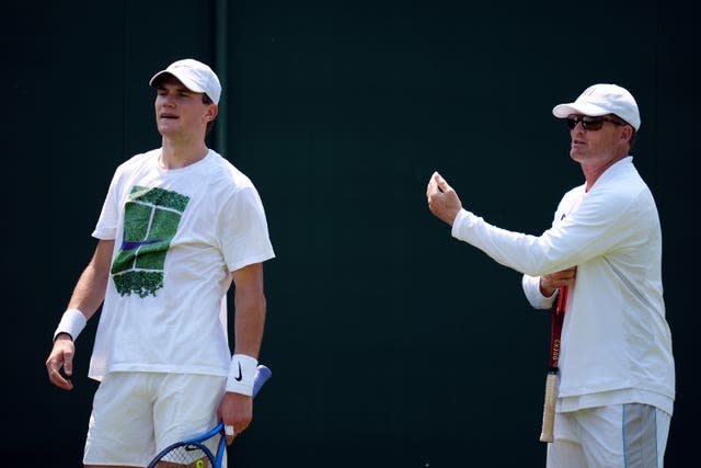 Jack Draper, left, with new coach Wayne Ferreira on the practice courts