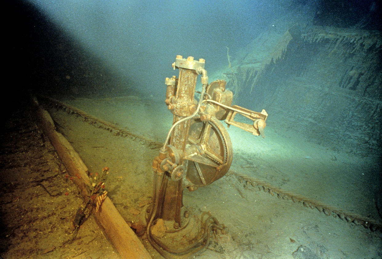 Image: The steering motor on the bridge of the Titanic. (Emory Kristof / National Geographic via NOAA)