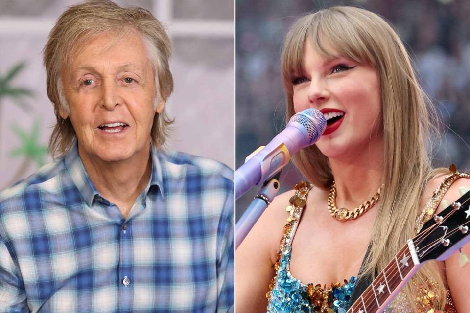 <p>Mike Marsland/WireImage; Kevin Mazur/Getty</p> Paul McCartney; Taylor Swift