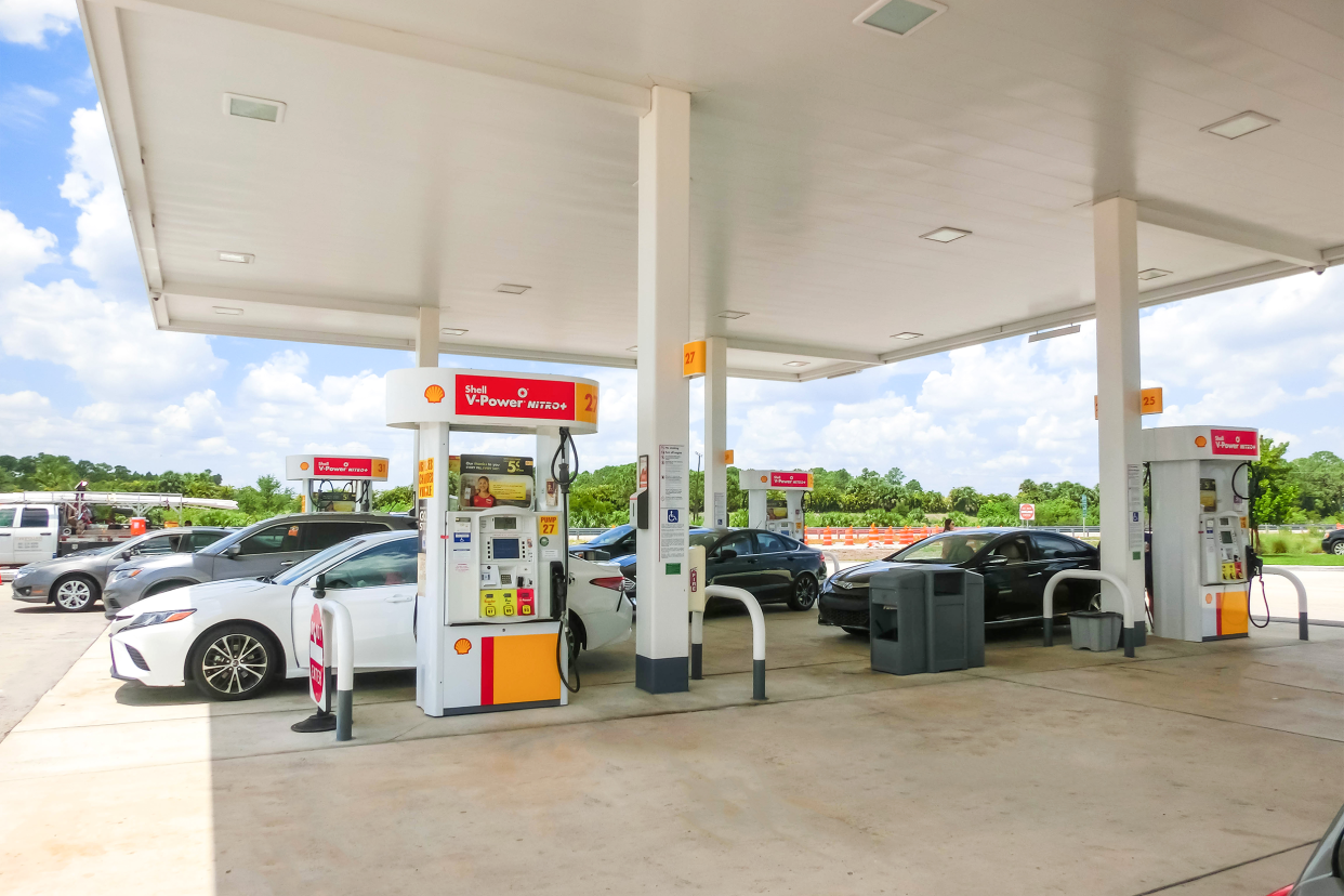 Filling nozzles at a Shell gas station