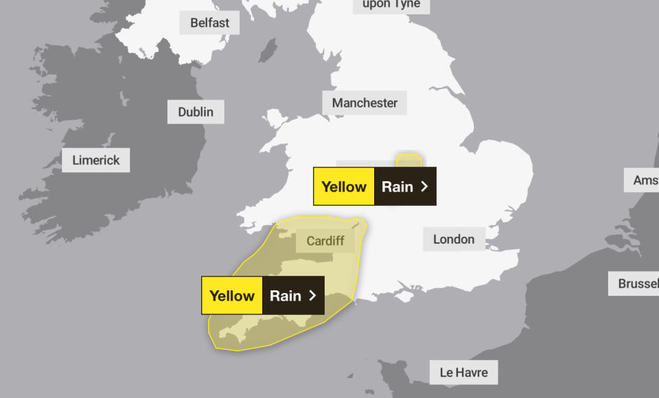 Yellow weather warnings for rain are in place for Thursday and Friday. (Met Office)