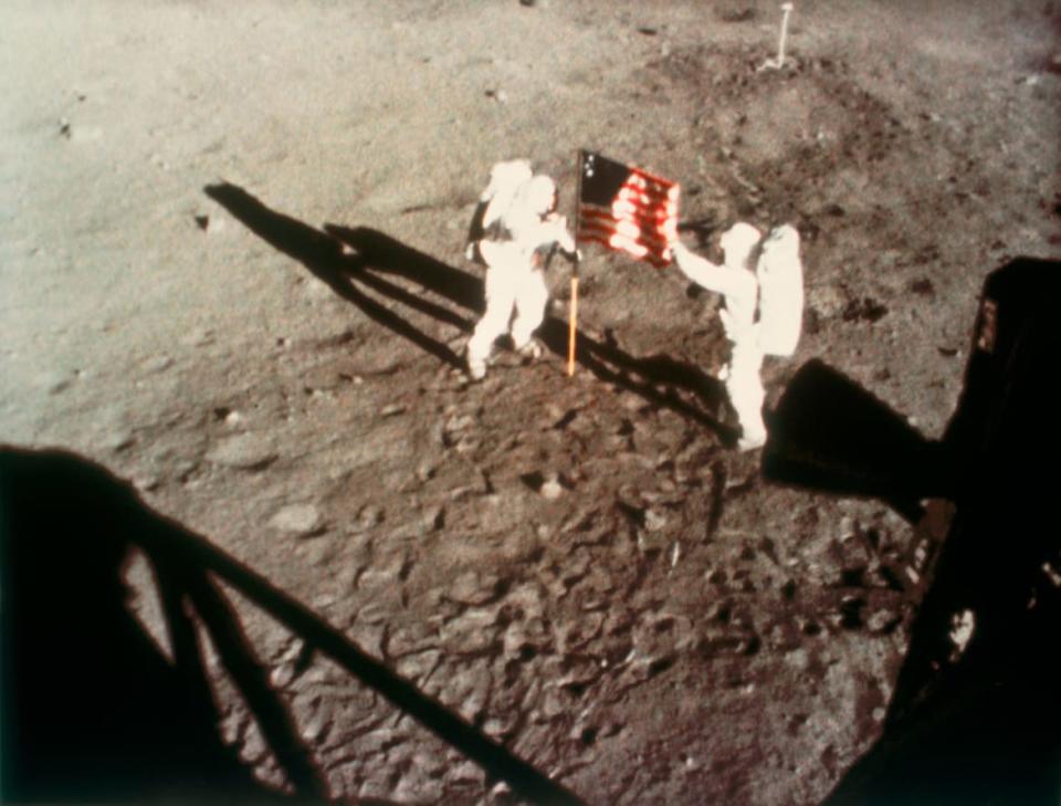 <div class="inline-image__caption"><p>"One small step for man, one giant leap for mankind," were Armstrong's famous words as he reached the surface. </p></div> <div class="inline-image__credit">Science & Society Picture Library/Getty</div>