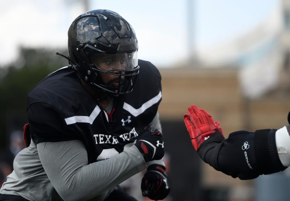 Texas Tech’s Syncere Massey does a drill during practice, Wednesday, Aug. 17, 2022, at the Sports Training Facility. 