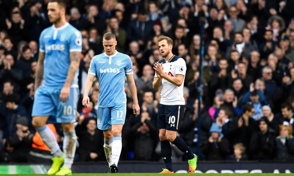 Harry Kane, right, scored a hat-trick to make it a miserable trip to White Hart Lane for Stoke.