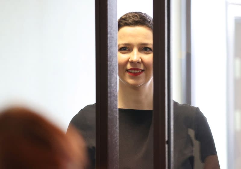 Belarusian opposition politician Maria Kolesnikova attends a court hearing in Minsk